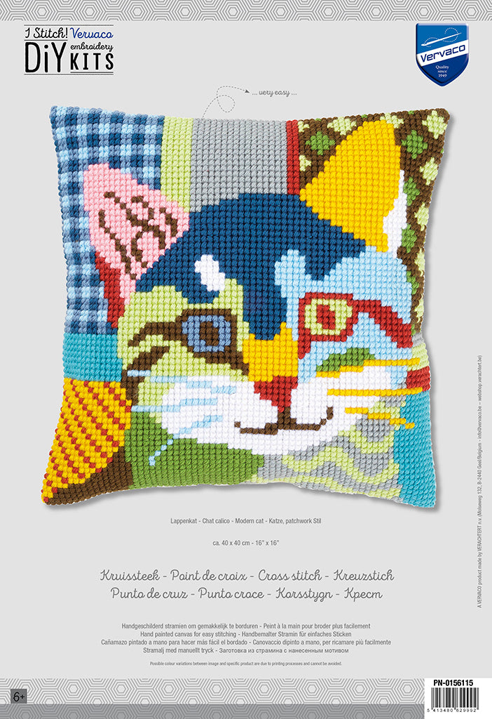 Vervaco Modern Cat Cushion Cross Stitch Kit - 40cm x 40cm
