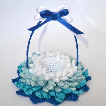 Crochet basket. Easter egg basket. Elegant vase with handle. Floral sweet vase. Posh table decor