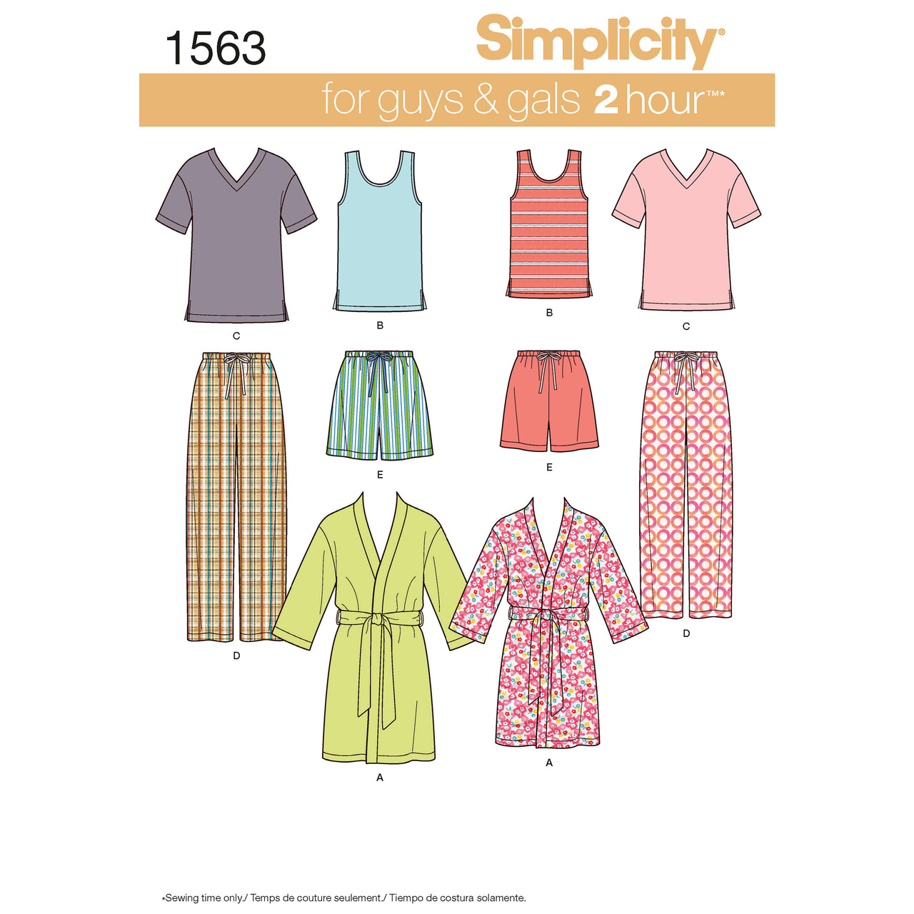 Simplicity Women's Men's and Teens' Sleepwear 1563 - Paper Pattern, Size A (XS-S-M-L-XL)