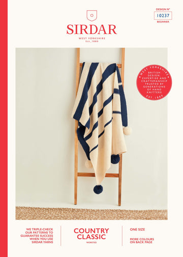 Contrast Blanket in Sirdar Country Classic Worsted - 10237 - Downloadable PDF