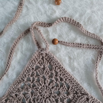 STONE BEIGE CROCHET HALTER TOP