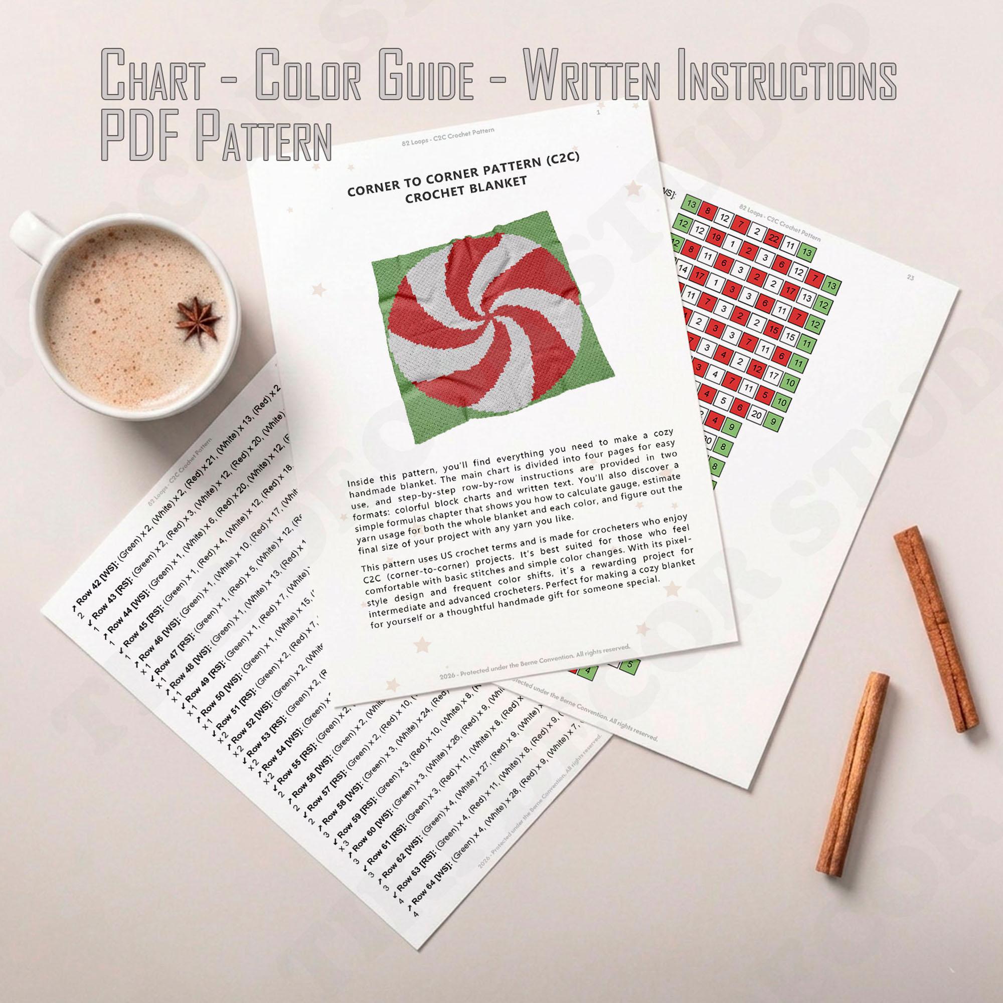 Peppermint Swirl Blanket C2C Crochet PATTERN