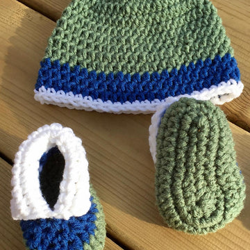 Triple Treat Baby Booties and Hat