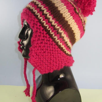Superchunky Stripe Peruvian Bobble Trapper Hat