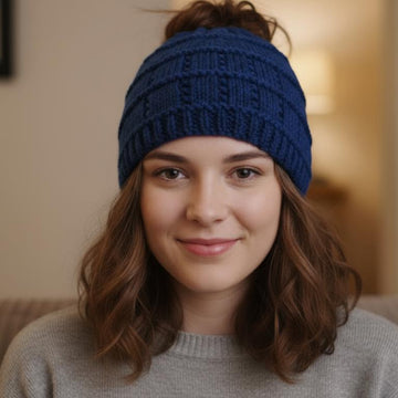 Knitting pattern ladies messy bun hat #500