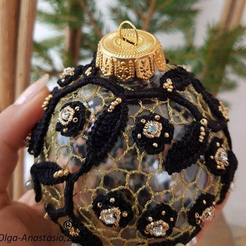 Black Lace Christmas Ball 2 - Irish Crochet Lace
