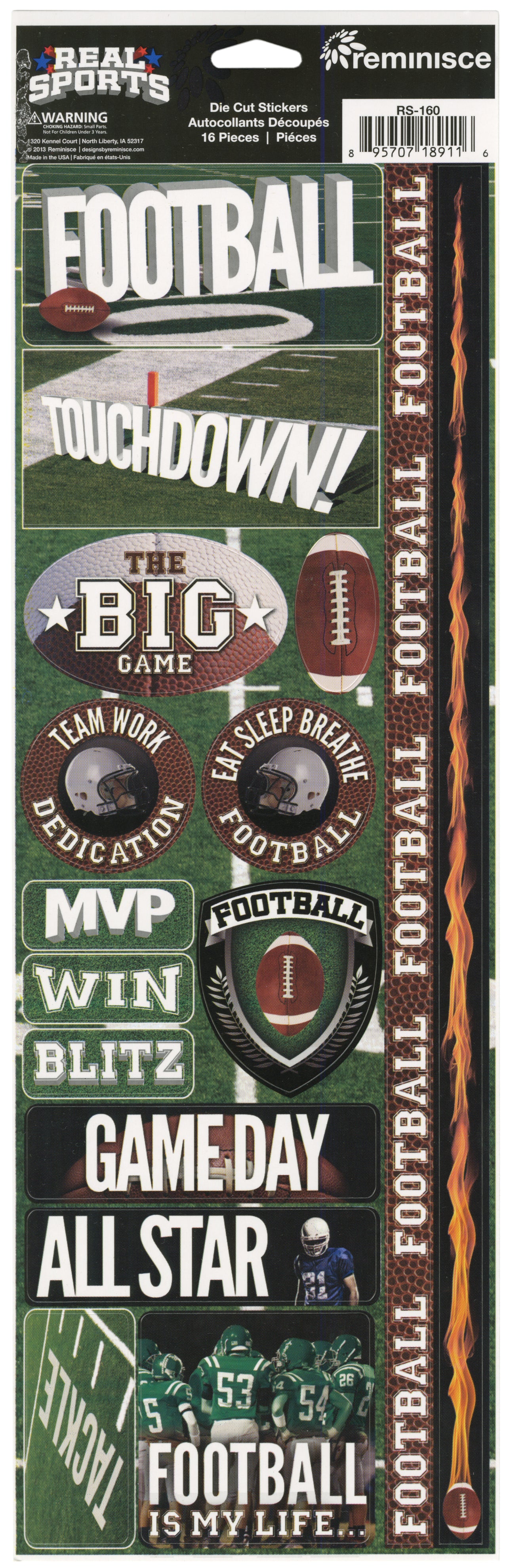 Reminisce Real Sports Cardstock Stickers 4.25"X13" - Football Combo