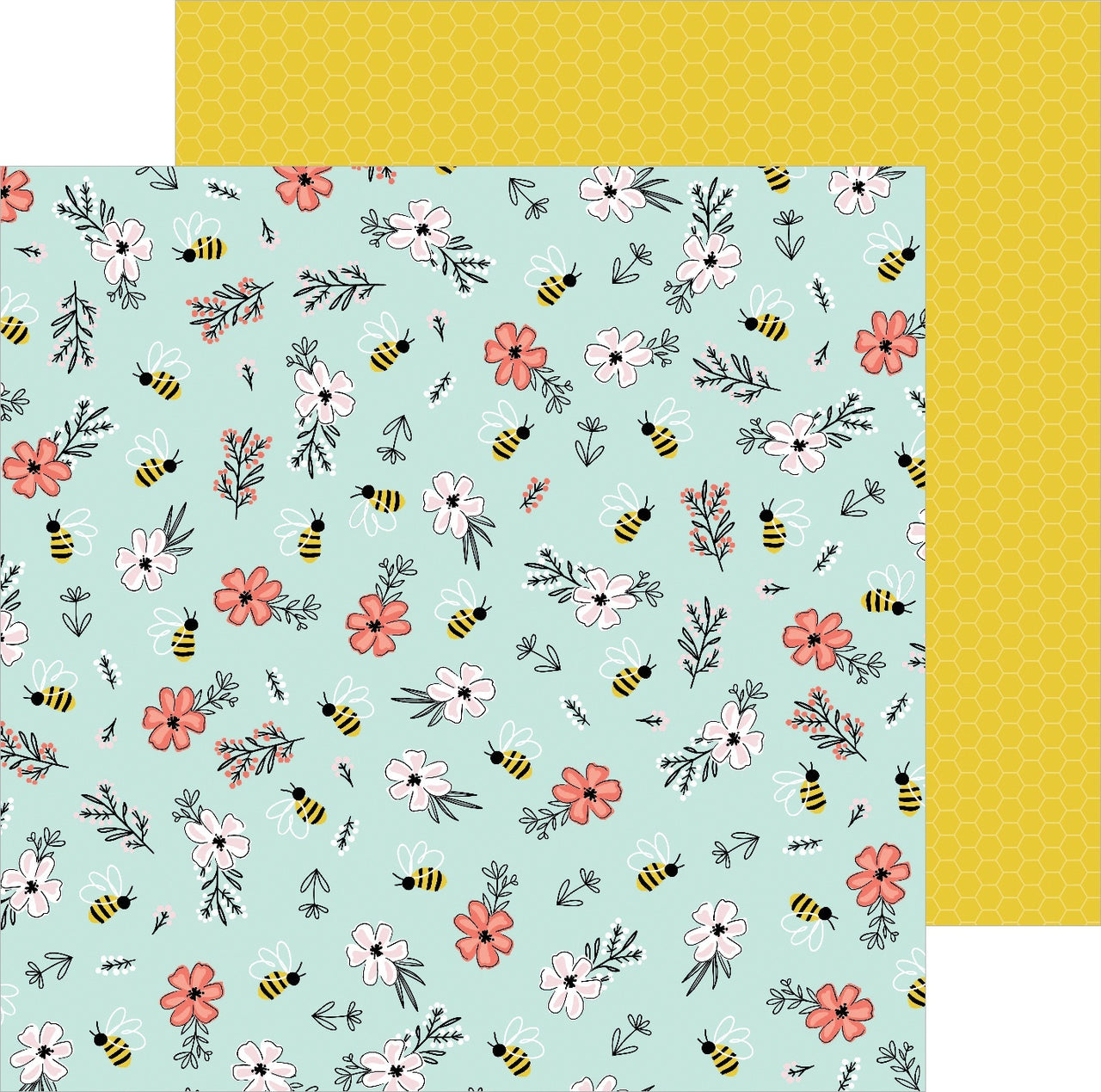 American Crafts Jen Hadfield Hey, Hello Double-Sided Cardstock 12"X12" 25/Pkg - Bee Blossoms