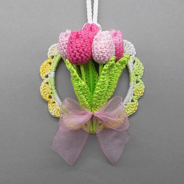 Small tulips hanging decoration for doors, walls & windows - easy from scraps of yarn