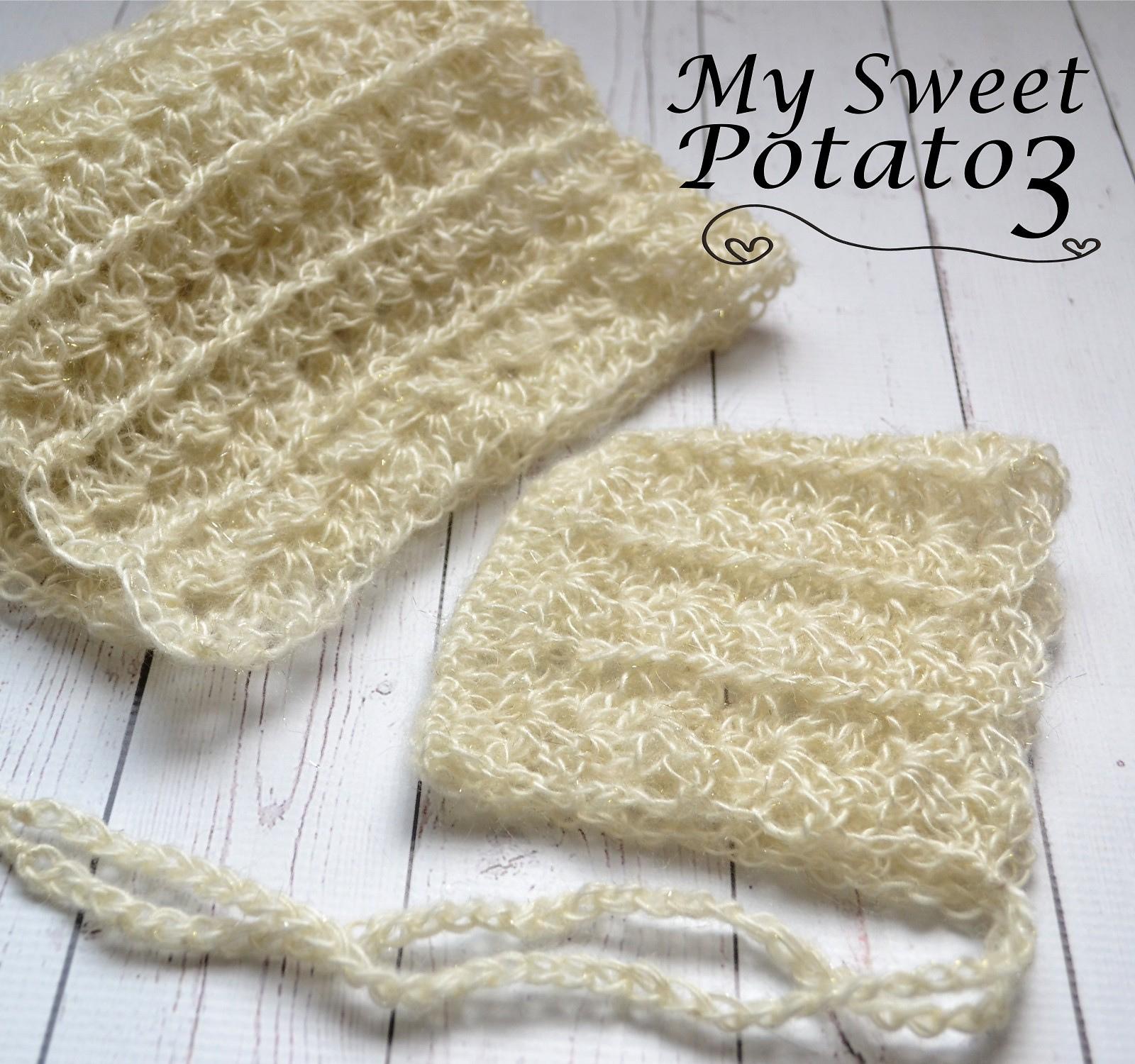 Newborn Scallop & Cables Bonnet and Wrap