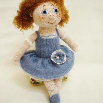 Knitting pattern of a cute ballerina doll, 15 inc, for a girl's Christmas gift