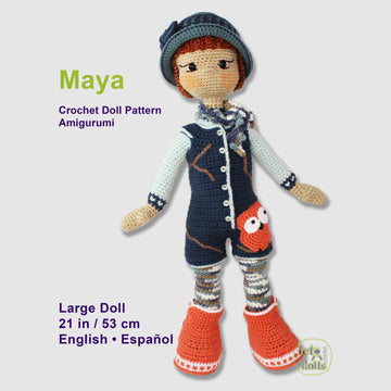 21 inch crochet doll pattern PDF, Large amigurumi doll, Maya