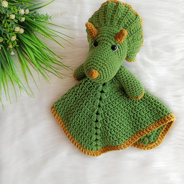 Crochet dinosaur pattern, triceratops security blanket