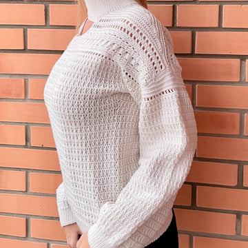One shoulder turtleneck crochet sweater