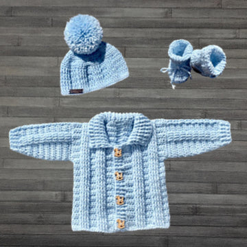 Zeb Cardigan Hat and Booties Set 0-3M - 2 Yrs