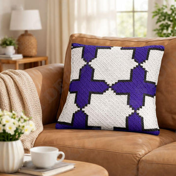Beginner-friendly Blue White Mosaic 14/24" Pillow C2C Crochet Pattern