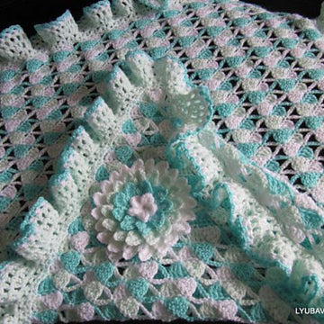 Baby Blanket Curly Border With Aster Flower