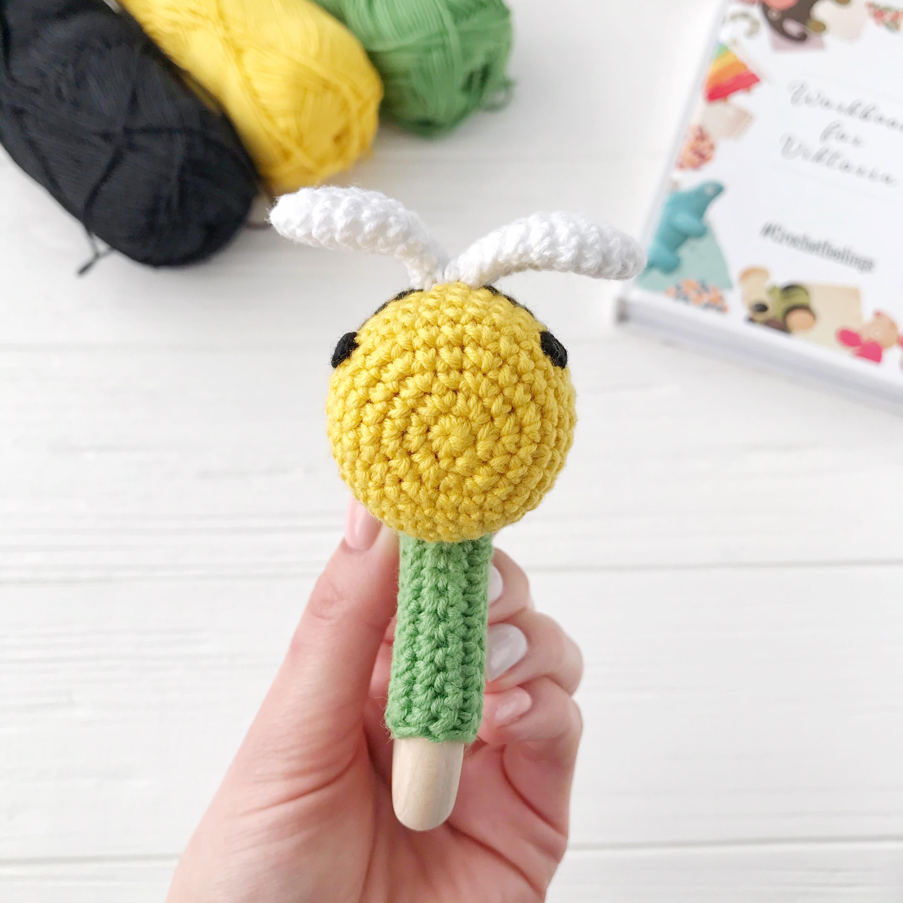 Bee crochet pattern baby rattle toy Amigurumi pattern teether ring