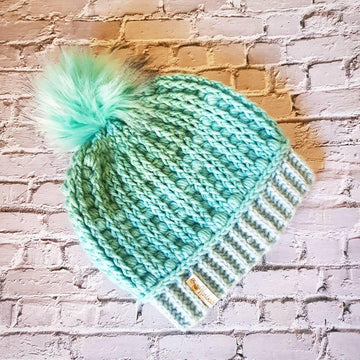 Pinstripe Puff Beanie