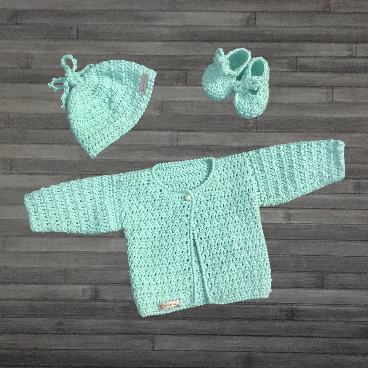Fiona Baby Cardigan Hat and Booties Set