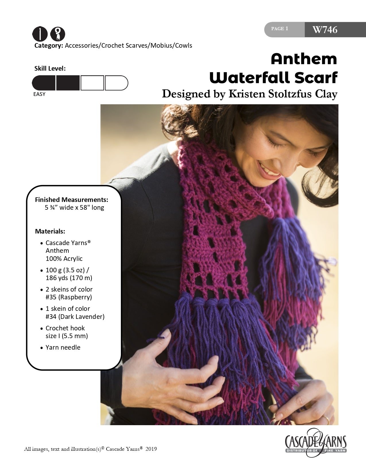 Waterfall Scarf in Cascade Yarns Anthem - W746 - Downloadable PDF