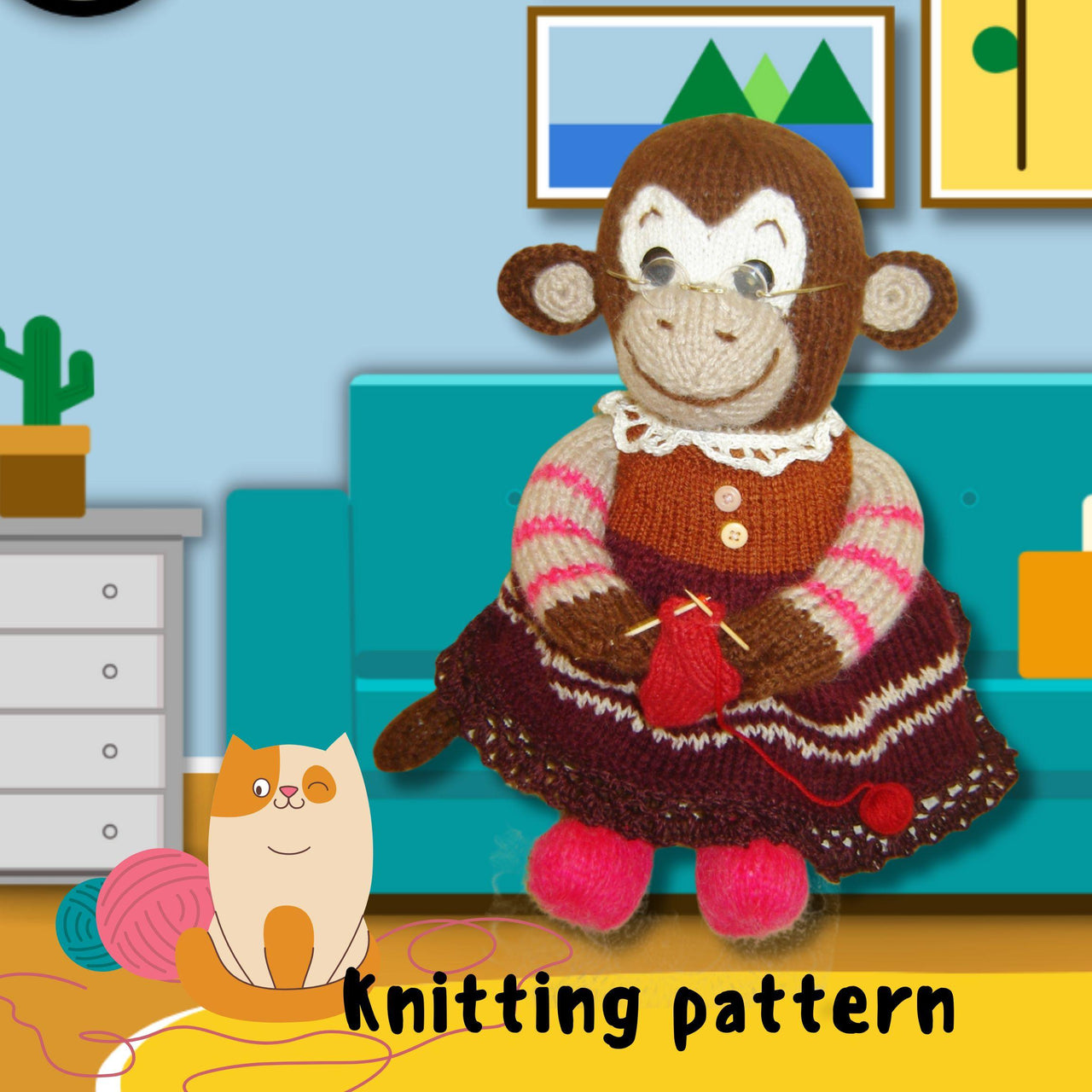 Knitting Monkey Doll Pattern, Cozy Grandma Style
