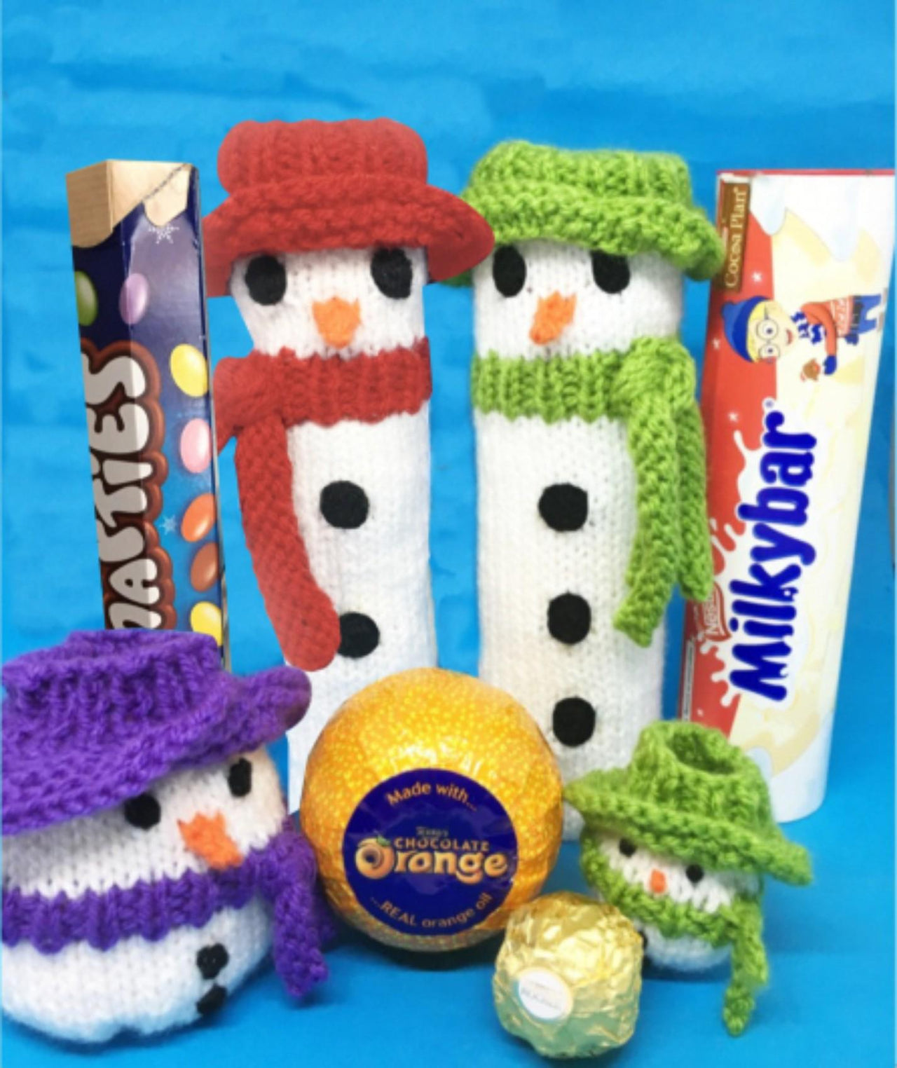Snowman Smartie bags, chocolate orange, F.Rocher