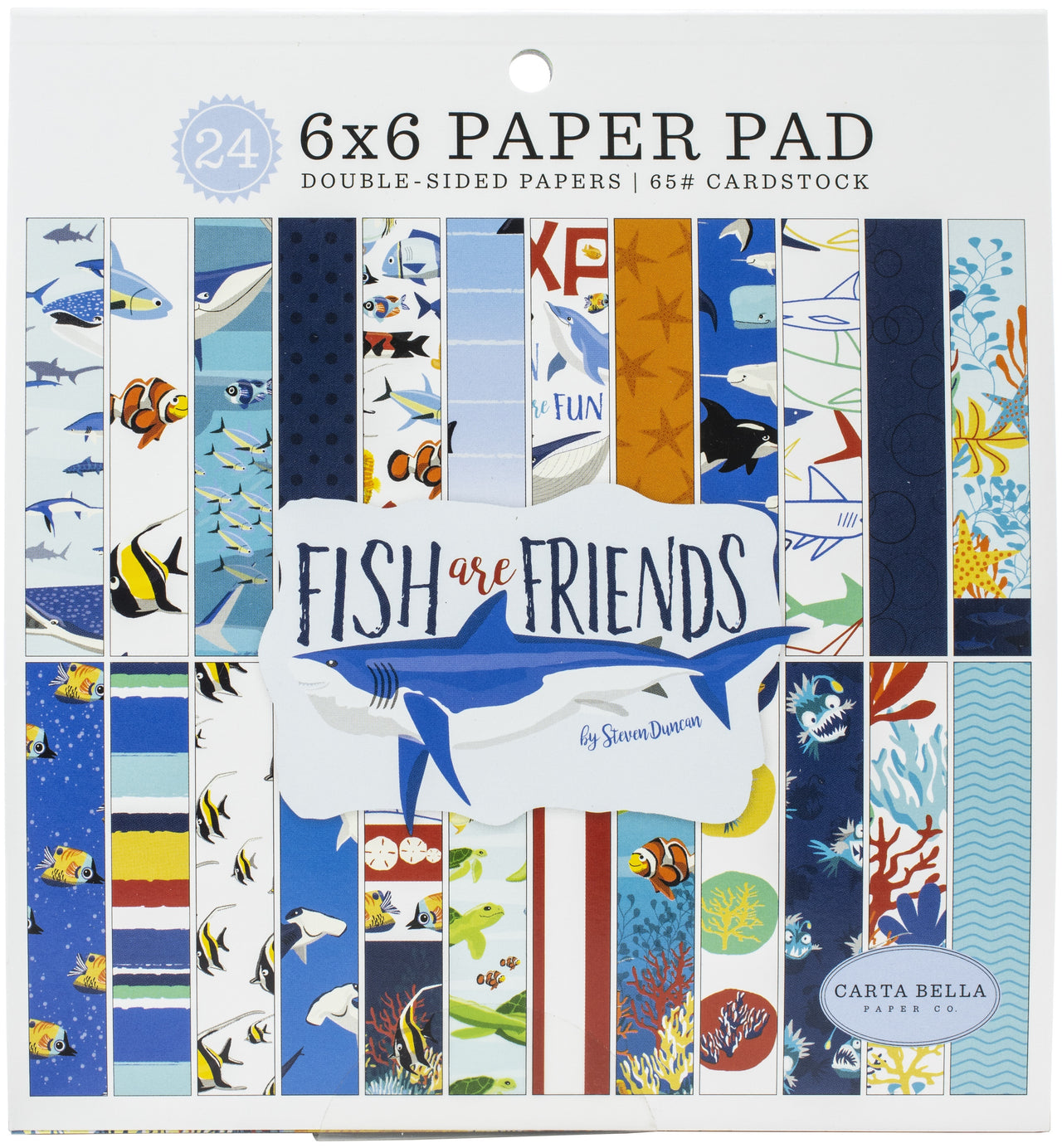 Echo Park Paper Carta Bella Double-Sided Paper Pad 6"X6" 24/Pkg - Fish Are Friends, 12 Designs/2 Each