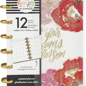 Happy Planner 12-Month Undated Mini Planner 7"X4.625" - Year In Bloom, 12 Month Un