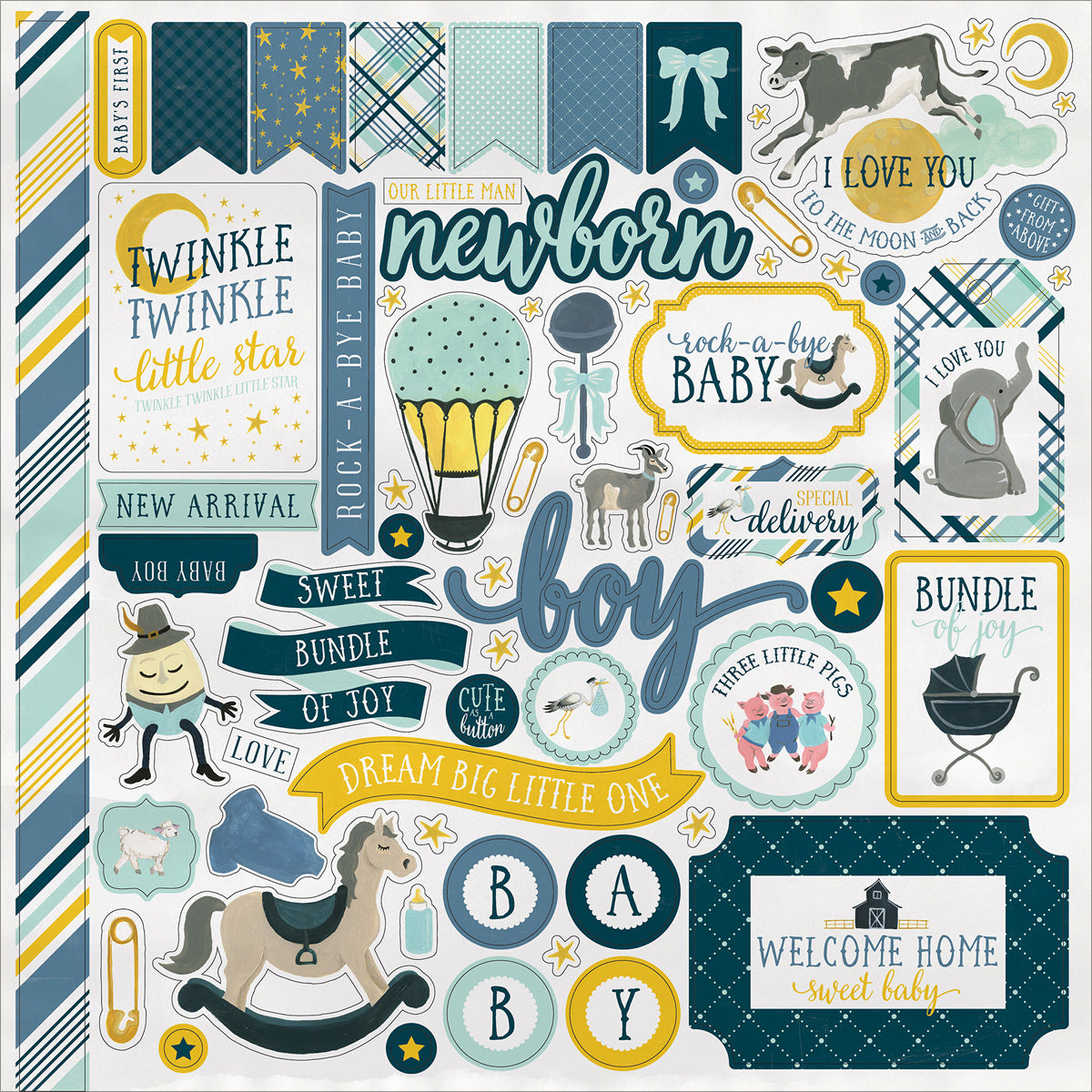 Echo Park Paper Rock-A-Bye Baby Boy Cardstock Stickers 12"X12" - 321976