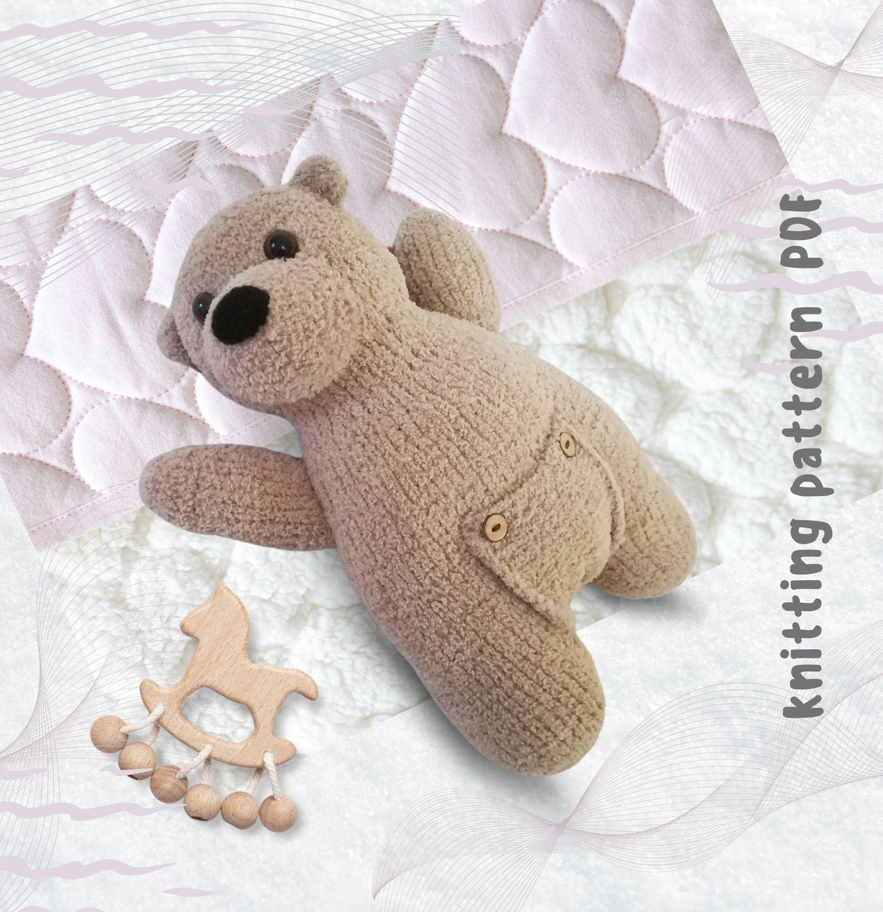Knitting pattern Cute bear for newborn in vintage style, DIY soft toy