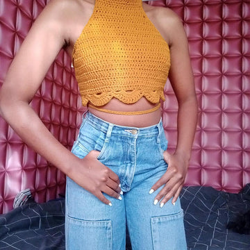 High neck crochet halter top