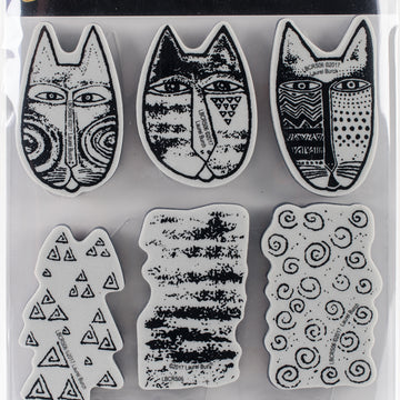 Stampendous Laurel Burch Cling Stamp W/Template - Tribal Cats
