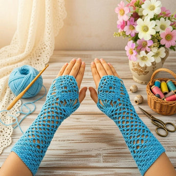 A crochet Blue gloves Pattern + Video Tutorial