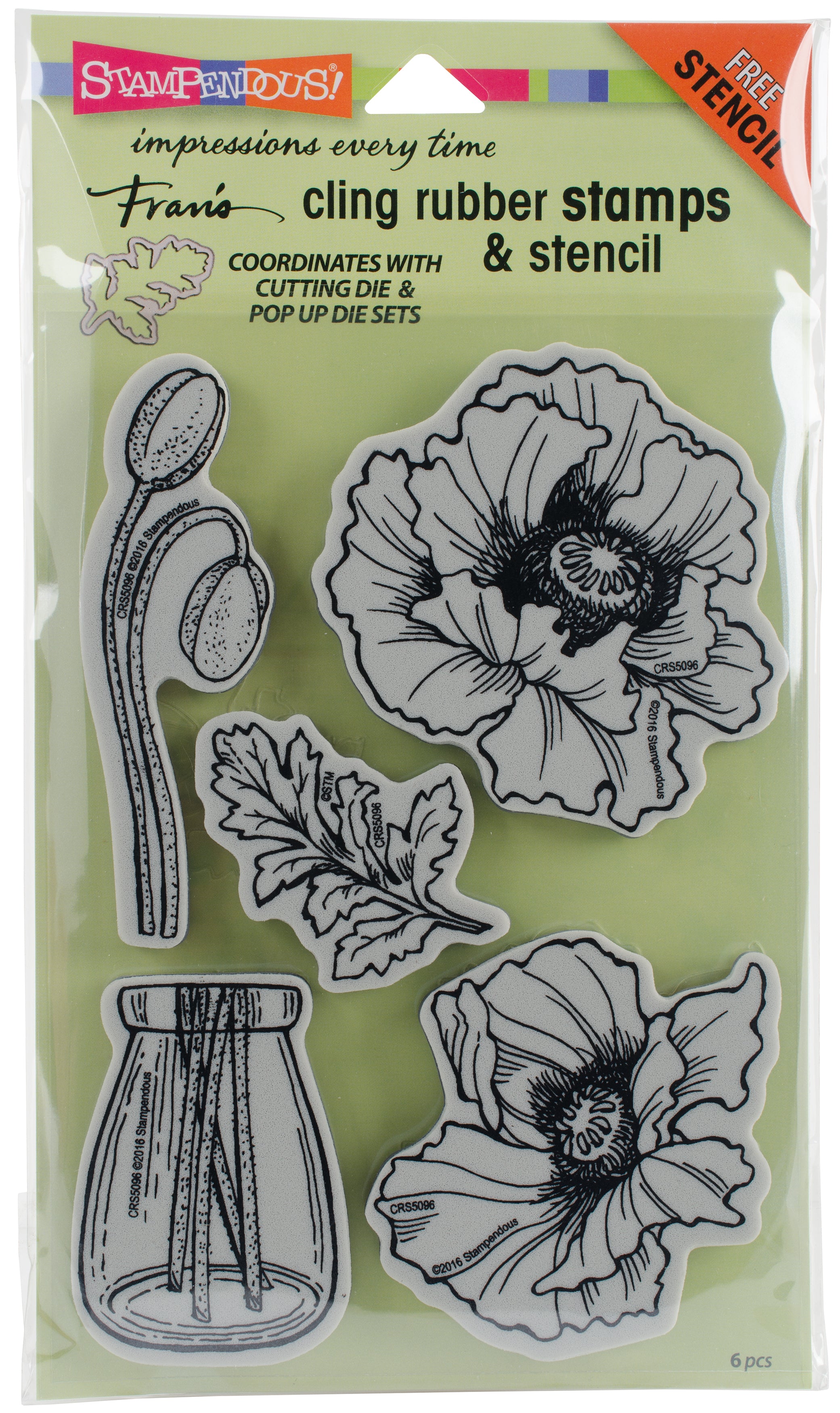 Stampendous Cling Stamp W/ Template Set - Pretty Poppies