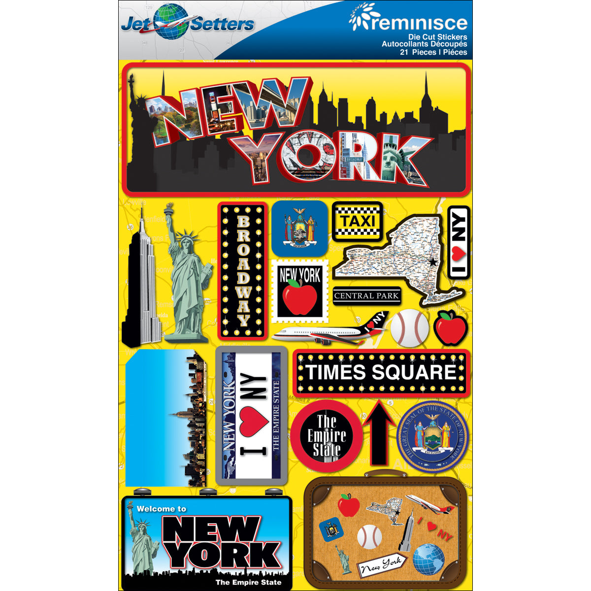 Reminisce Jet Setters State Dimensional Stickers 4.5"X7.5" - New York