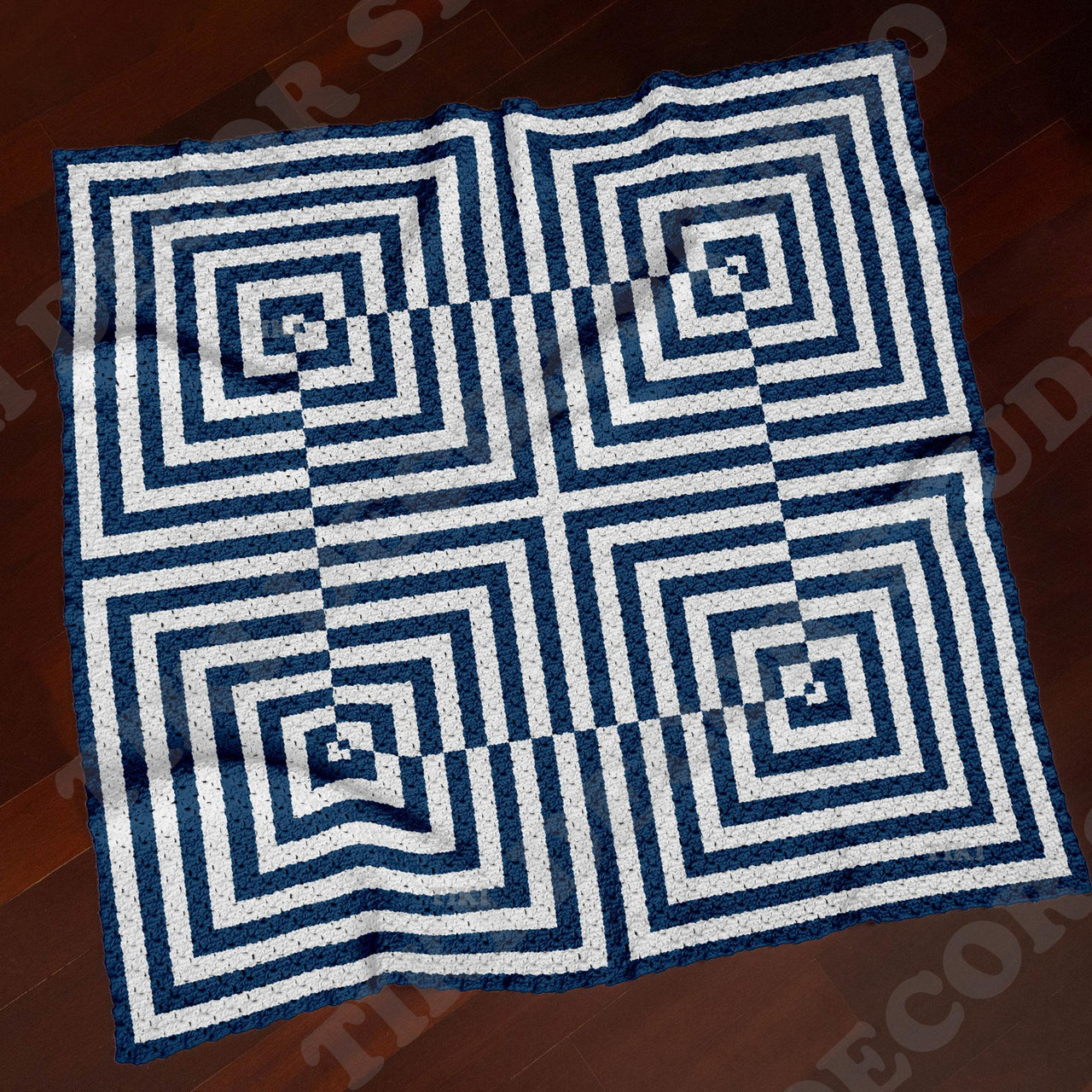 Optical Illusion Blanket C2C CROCHET PATTERN 53×53 inches Deep Blue Mosaic Afghan