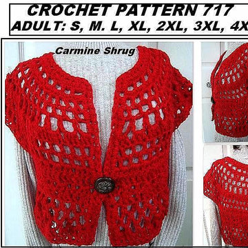 717 RED CROCHET SHRUG, SMALL TO PLUS SIZE