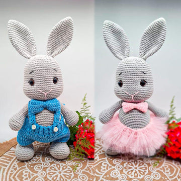 Ballerina Bunny and Boy Bunny with Overalls Crochet Pattern