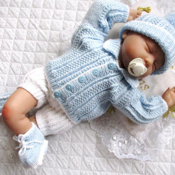 Baby knitting pattern Cardigan, Shorts, Hat and Boots, 0-3 Month Baby, 20-22 inch Doll