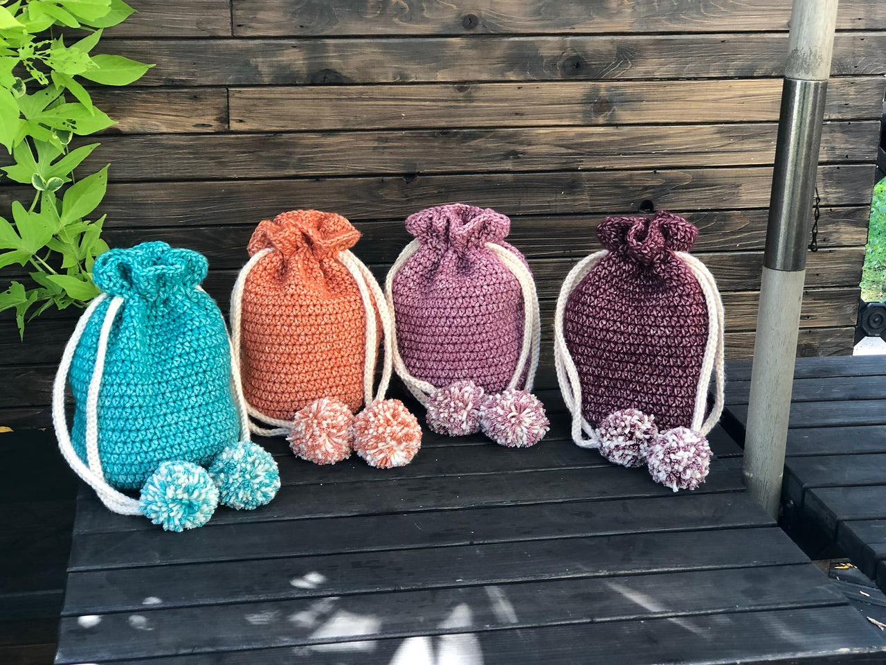 Drawstring Pom Pom Bag