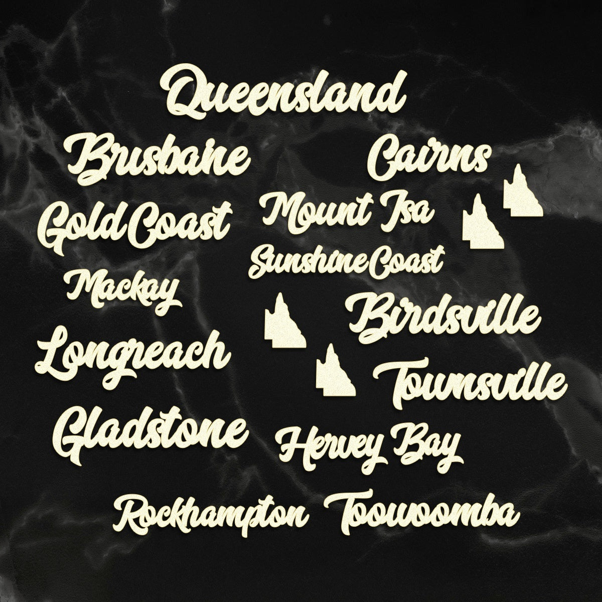 Artdeco Creations Sunburnt Country Laser Cut Coasterboard Sentiments - Queensland Cities
