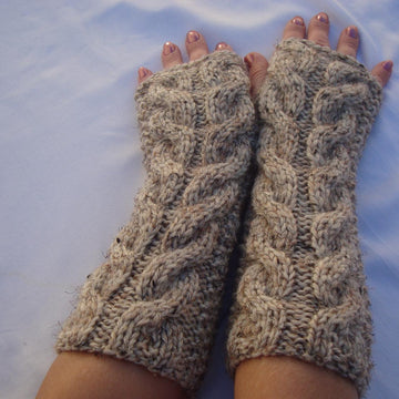 Fingerless Gloves.Mitts.Wool Cable Wristers.