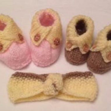 Crossed Cuffed Shoes with matching Knotted Hairband - 0-6mths