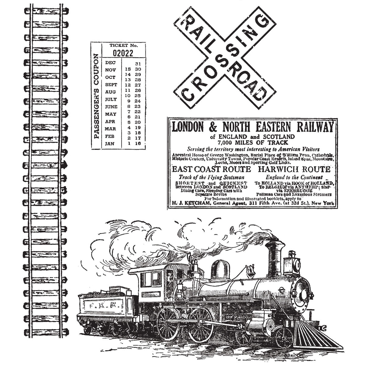Stampers Anonymous Tim Holtz Cling Stamps 7"X8.5" - On The Railroad
