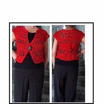 717 RED CROCHET SHRUG, SMALL TO PLUS SIZE