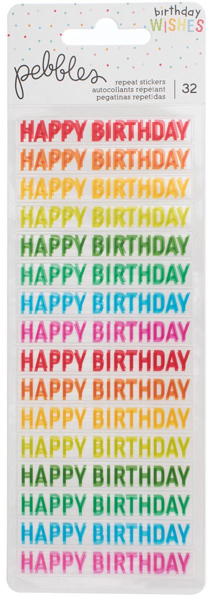 American Crafts Happy Hooray Clear Repeat Stickers 2/Pkg - Happy Birthday