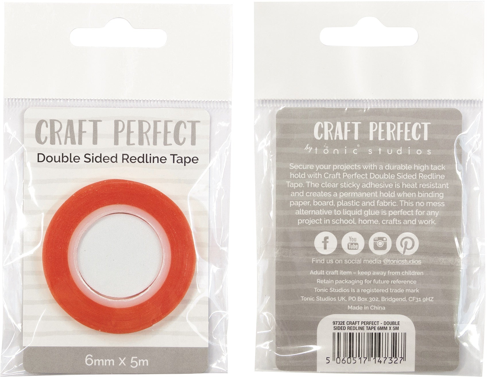 Tonic Studios Craft Perfect Red Line Tape .23"X5.5yds - Clear