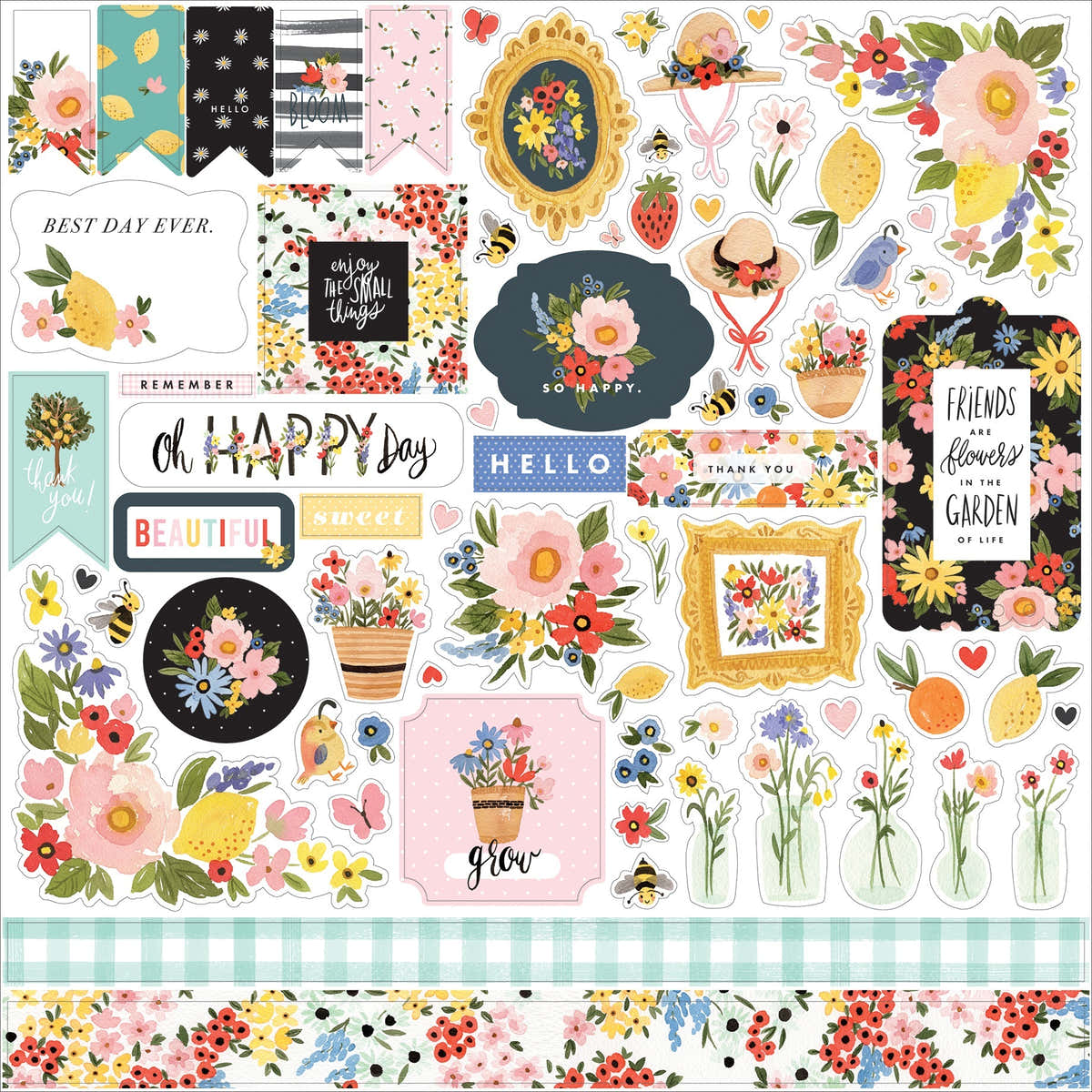 Echo Park Paper Oh Happy Day Spring Cardstock Stickers 12"X12" - Elements