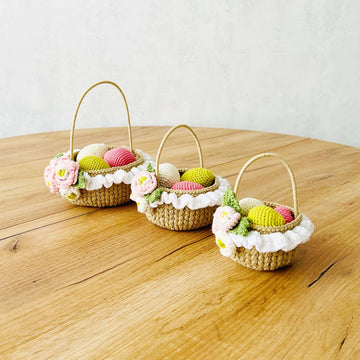 Crochet Easter basket, amigurumi basket, crochet eggs